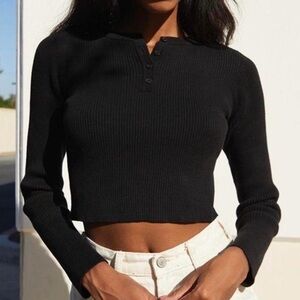 SOLD John Galt Brandy Melville Delilah Ribbed Knit Top Long Sleeve Black Cropped